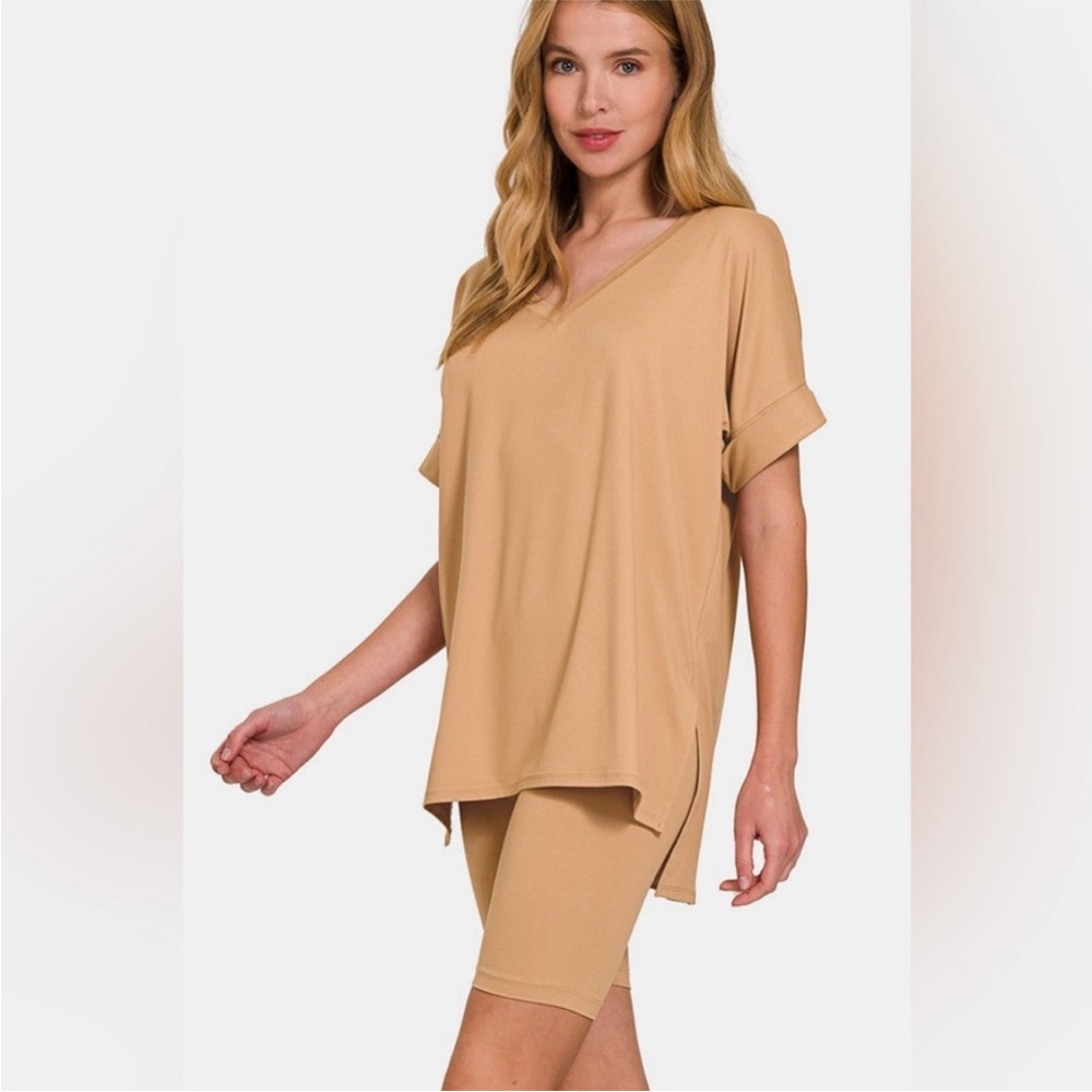 ZENANA Microfiber V-Neck Short Sleeve Top & Short Set New Size Medium